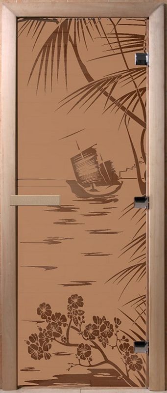 Дверь для парной стекло Бронза матовая 8 мм "Голубая Лагуна" 1900х700 мм 3 петли, ольха