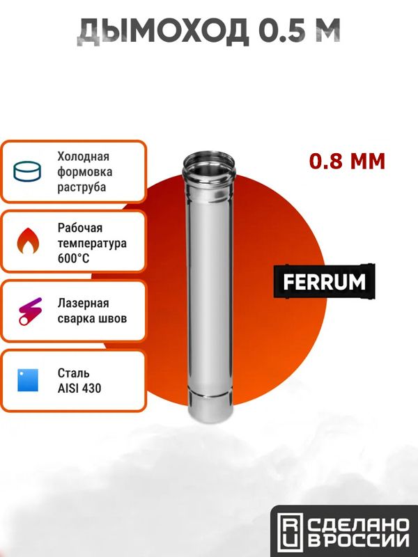 Дымоход Ferrum 0,5 м AISI 430/нерж. 0,8 мм