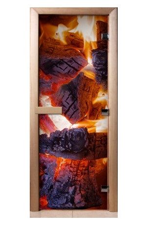 Дверь с фотопечатью A060 "Огонь" стекло 8 мм, коробка ольха 3 петли