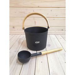 Набор SIMPLE BLACK шайка 5 л. + черпак 42см (ручки бамбук) 4900