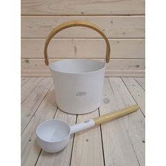 Набор SIMPLE WHITE шайка 5 л. + черпак 42 см (ручки бамбук) 4900