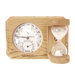 Термогигрометр Everest мини с часами кедр  ( TG-09  white ) 2600