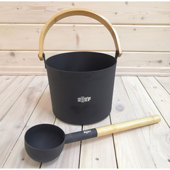 Набор SIMPLE BLACK шайка 5 л. + черпак 42см (ручки бамбук) 6290