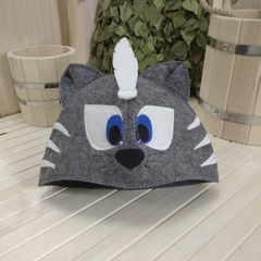 Шапка модельная серая "Кот-Вождь Индейцев" ТМ "Жар-Банька 620