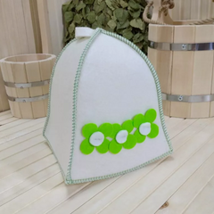 Шапка для бани белая "Маленькие зеленые цветочки" ТМ "Жар-банька" 210