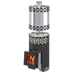 Черная пчёлка Inox С стекло с встроенным баком для воды печь для бани нержавейка