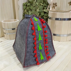 Шапка Серая "Норвежская красно-зеленая" ТМ "Жар-Банька"