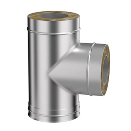 Сэндвич-тройник 90&deg; с заглушкой оцинк. сталь + нерж. матовая 0,8 мм (конденсат) Металлик и Ко