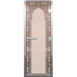 Дверь "Хамам Восточная Арка Бронза Матовая" 6 мм коробка алюминиевая, 3 петли