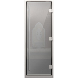 Дверь "Хамам Престиж Сатин" 6 мм коробка алюминиевая, 3 петли