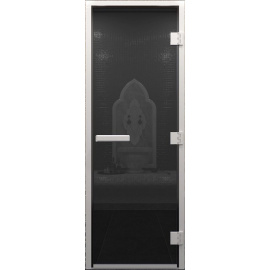 Дверь "Хамам Графит" без порога 6 мм коробка алюминиевая, 3 петли