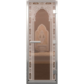Дверь "Хамам Восточная Арка Бронза" 6 мм коробка алюминиевая, 3 петли