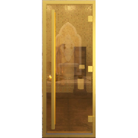 Дверь "Хамам золото" 6 мм коробка алюминиевая, 3 петли