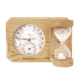 Термогигрометр Everest мини с часами кедр  ( TG-09  white ) 2600