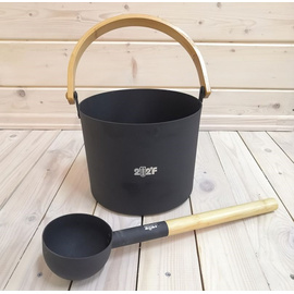 Набор SIMPLE BLACK шайка 5 л. + черпак 42см (ручки бамбук) 4900