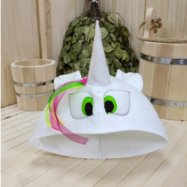 Шапка модельная белая "Единорог Зеленоглазый" для детей возраст 5-7 лет ТМ "Жар-Банька" 640