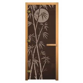 Дверь стекло 8 мм Бронза с рисунком "Бамбук" 1900х700 мм коробка осина, 3 петли