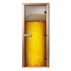 Дверь с фотопечатью A014 "Пиво" стекло 8 мм, коробка ольха 3 петли