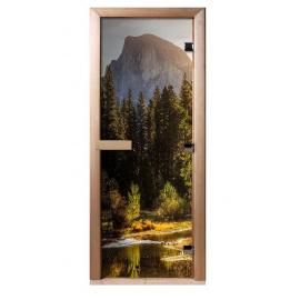 Дверь с фотопечатью A090 "Природа" стекло 8 мм, коробка ольха 3 петли