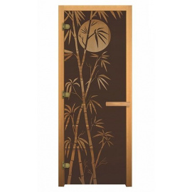 Дверь стекло 8 мм Бронза матовая с рисунком "Бамбук" 1900х700 мм коробка осина, 3 петли