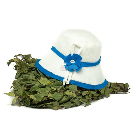 Шапка белая модельная "Шляпа с васильками" ТМ "Жар-Банька"