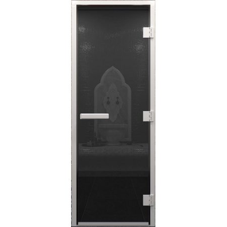 Дверь "Хамам Графит" без порога 6 мм коробка алюминиевая, 3 петли