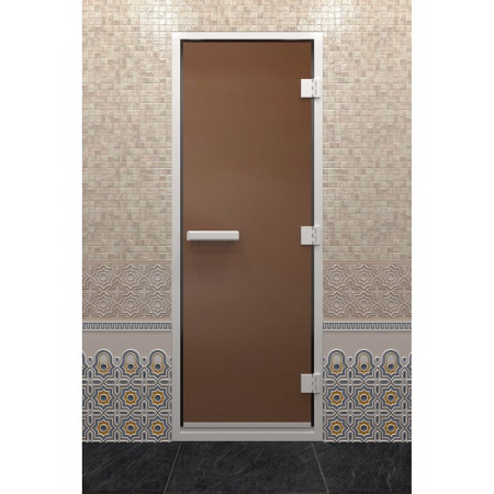 Дверь "Хамам бронза матовая" 6 мм коробка алюминиевая, 3 петли