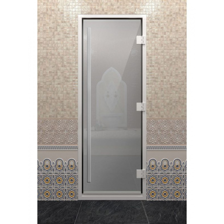 Дверь "Хамам Престиж Сатин" 6 мм коробка алюминиевая, 3 петли