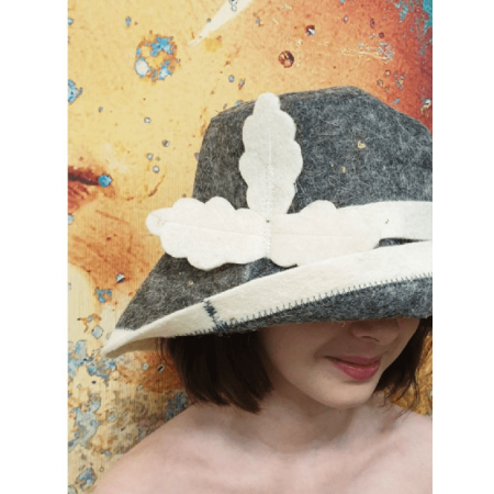 Шапка серая модельная "Шляпа с дубовыми листиками" ТМ "Жар-Банька"
