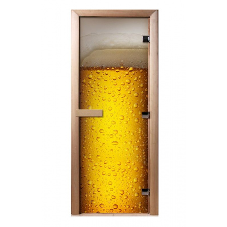 Дверь с фотопечатью A014 "Пиво" стекло 8 мм, коробка ольха 3 петли