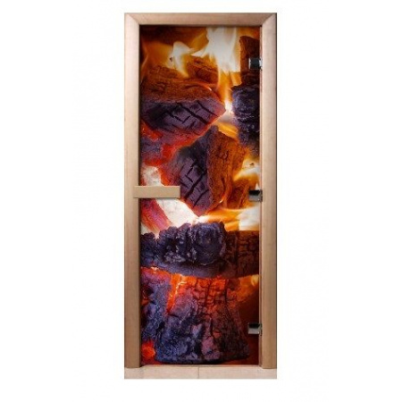 Дверь с фотопечатью A060 "Огонь" стекло 8 мм, коробка ольха 3 петли