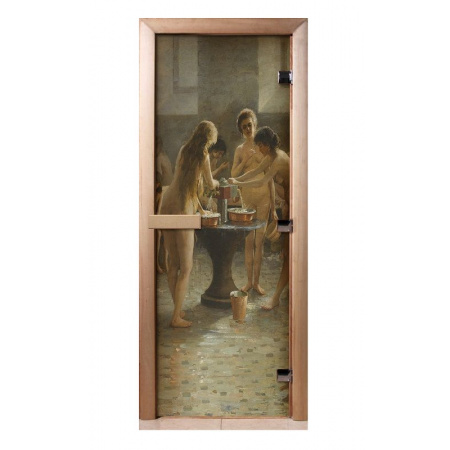 Дверь с фотопечатью A071 "Девушки" стекло 8 мм, коробка ольха 3 петли