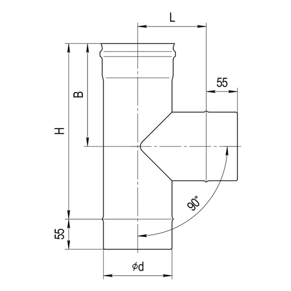 Тройник 90° К (конденсат) AISI 430/нерж. 0,8 мм Ferrum 1567