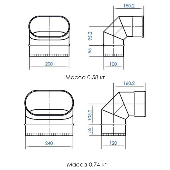 Колено 90° меньшее Craft Oval AISI 316L/нерж. 0,5 мм 3227