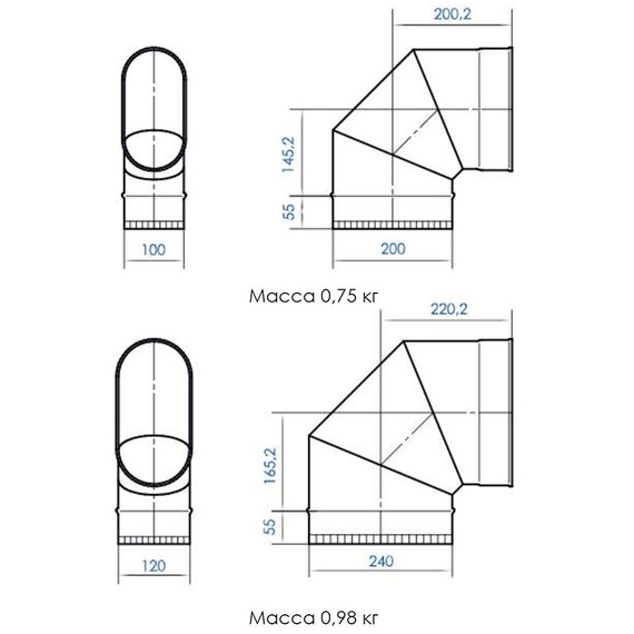 Колено 90° большее Craft Oval AISI 316L/нерж. 0,5 мм 3227