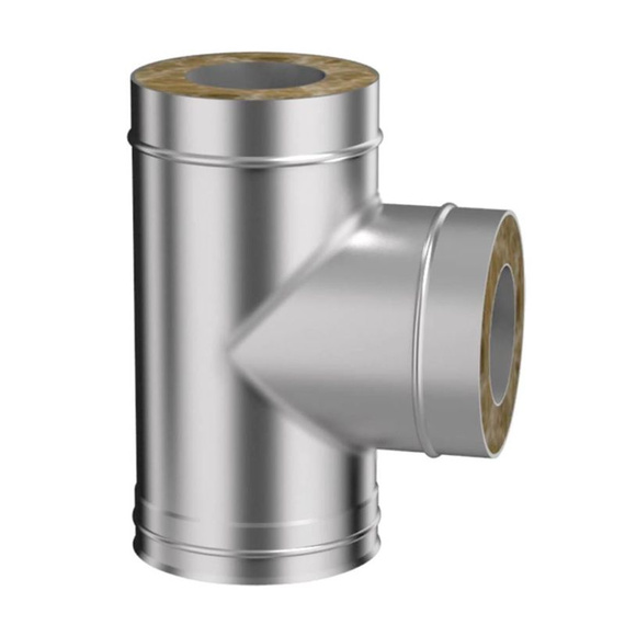 Сэндвич-тройник 90° с заглушкой оцинк. сталь + нерж. матовая 0,8 мм (конденсат) Металлик и Ко 3017