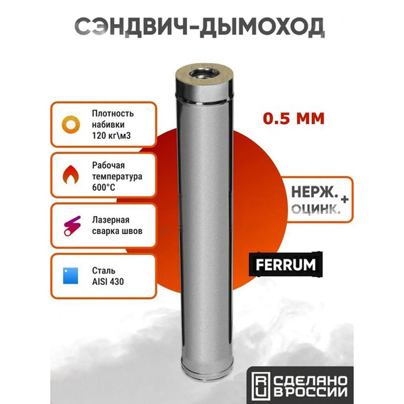 Сэндвич Ferrum 1м AISI 430/нерж. 0,5 мм + оцинкованная сталь 2589