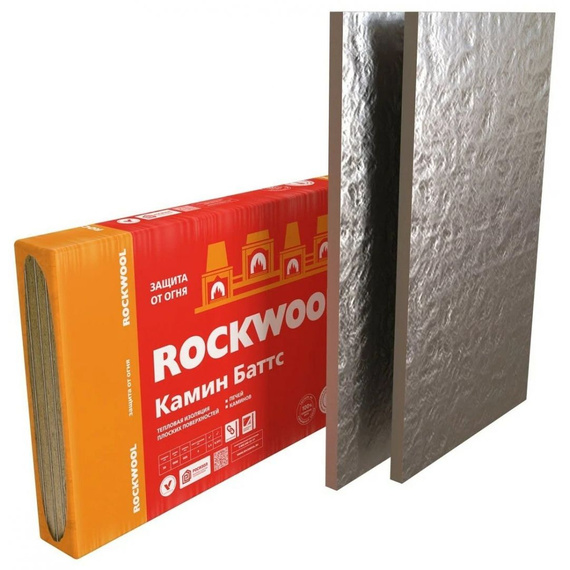 Базальтовая вата фольгированная Rockwool Камин Баттс 1000х600х30 мм, цена за 1 лист 1800