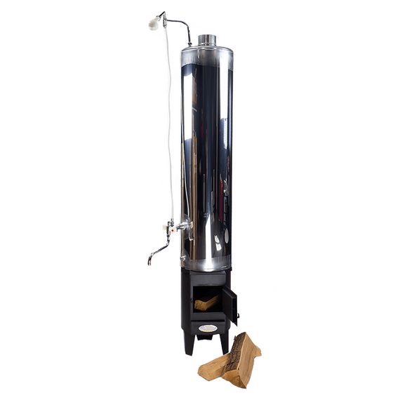 Бак на 90л. нержавейка для водогрейной колонки Титан/Ермак КВЛН 2.0 INOX (труба дымовая из нержавейки), штуцер под смеситель слева 23550