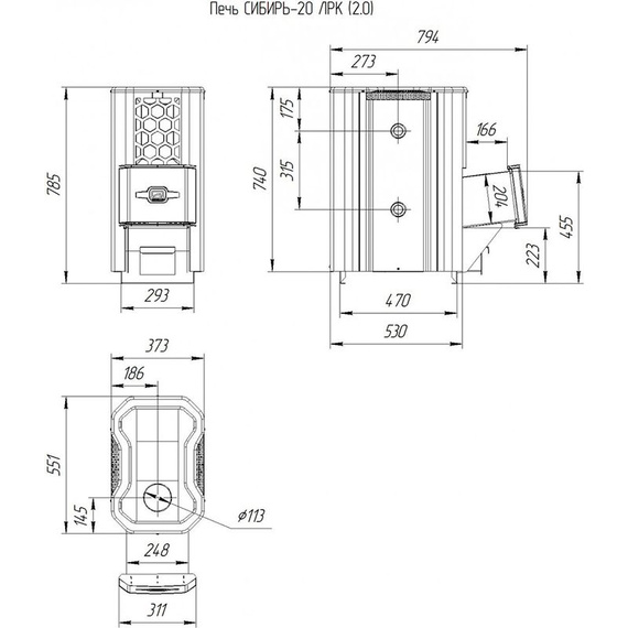 Сибирь-20 ЛРК (2.0) печь для бани нержавейка со встроенным т/о № 6