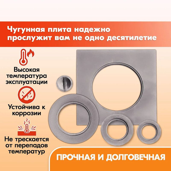 Плита печная чугунная под казан П-1-6 (П1-4) 600х600х20 мм 6400