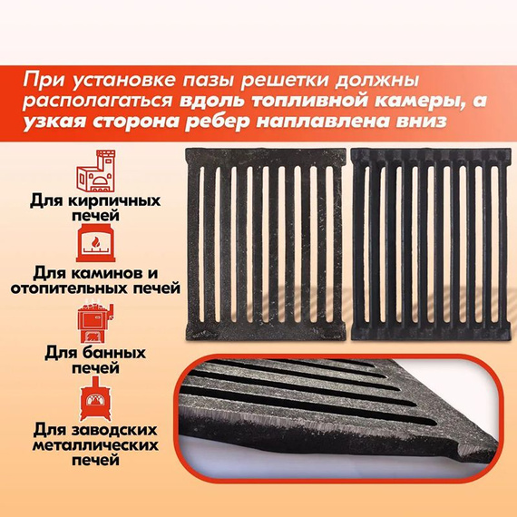 Решетка колосниковая для печи РД-5 300х250 мм 5,65 кг чугун 1550