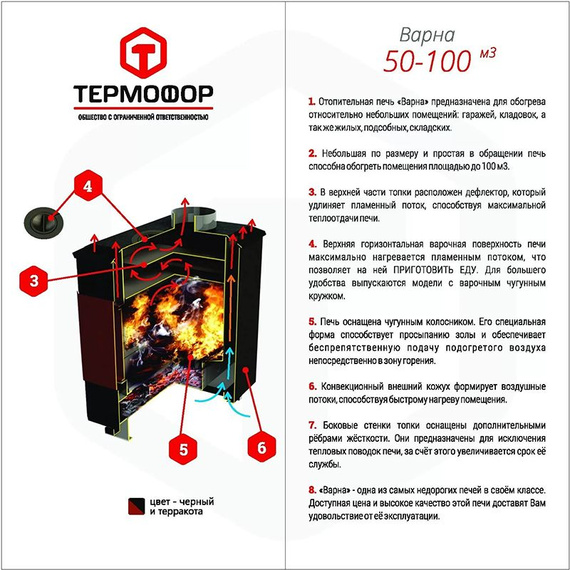 Варна 100Ч печь отопительная с кружком до 100м3 16100
