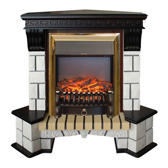 Угловой электрокамин Stone Corner STD AO с очагом Fobos Lux Brass 56680