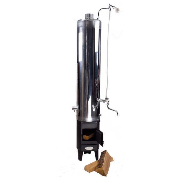 Водогрейная колонка на дровах Ермак 90л. КВЛН 2.0 INOX ( Ч) правая 35850