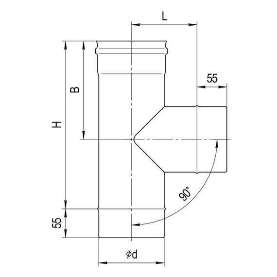 Тройник 90° К (конденсат) AISI 430/нерж. 0,8 мм Ferrum 2790