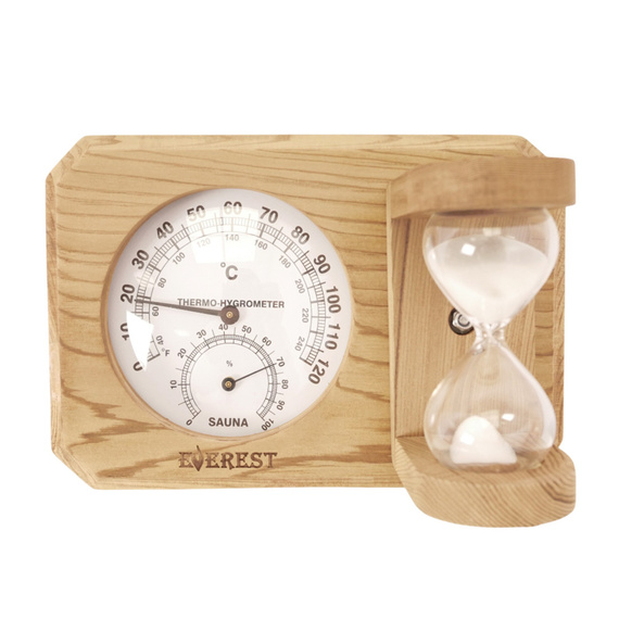 Термогигрометр Everest мини с часами кедр  ( TG-09  white ) 2600