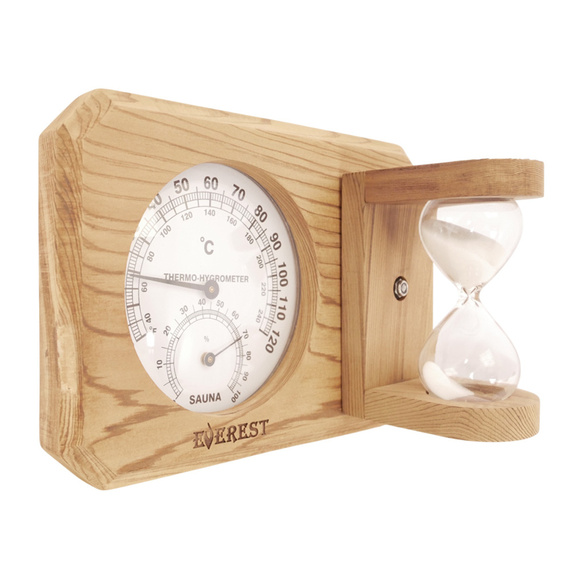 Термогигрометр Everest мини с часами кедр  ( TG-09  white ) 2600