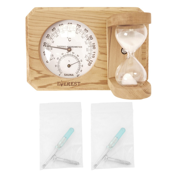 Термогигрометр Everest мини с часами кедр  ( TG-09  white ) 2600