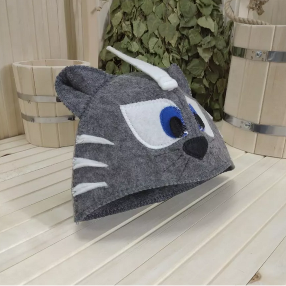 Шапка модельная серая "Кот-Вождь Индейцев" ТМ "Жар-Банька 620